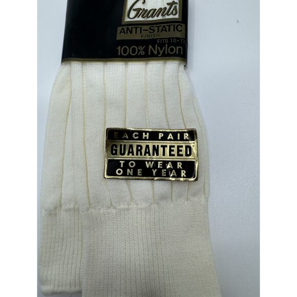 Vintage Grants 100% Nylon Anti-Static White/Beige Mens Socks 10-13 - Picture 4 of 12